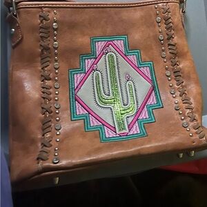 Brown Cactus Embroidered Bag